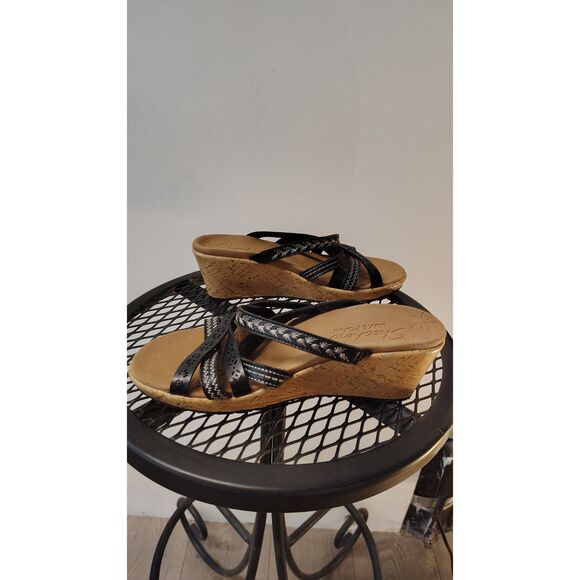 Skechers Women's Cali Luxe Foam Black Strap Wedge Sandals Size 9 - Picture 1 of 8